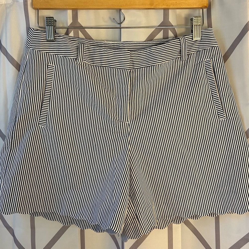 Anne Klein Women's Striped Shorts in Navy and White with Scalloped Hem